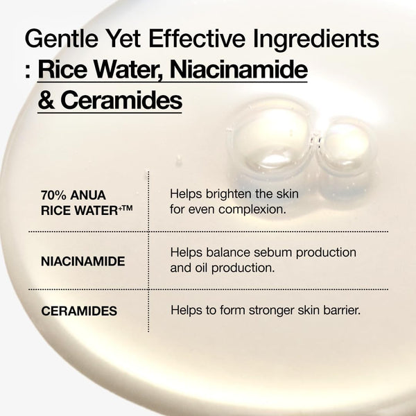 anua rice 70 glow milky toner for glass skin, fragrance-free, non-comedogenic, 250ml/8.45fl.oz