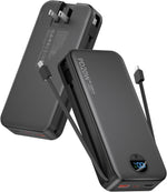 Portable Charger, 10000mAh PD20W USB C Fast Charging Power Bank with Built-in Cables and AC Wall Plug, Smart LED Display Travel Essentials Battery Pack Compatible with iPhone, iPad, Samsung etc Purple