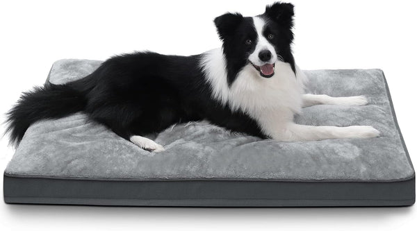 gray waterproof deluxe plush dog bed with removable washable cover anti-slip bottom for large medium small dogs 35x22 inch