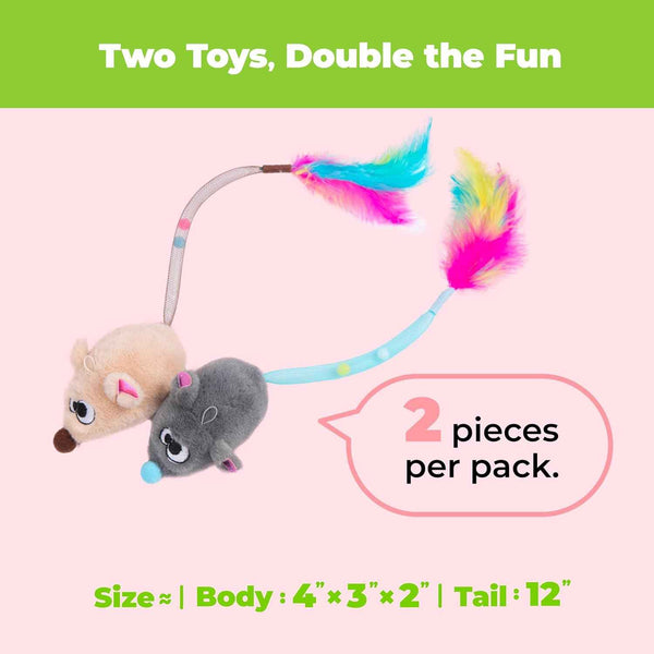 Catify by Best Pet Supplies Interactive Cat Toys – Plush, Motion-Activated & Squeaking Toys with Premium North American Catnip for Indoor Cats & Kittens - Squeaking Mice Set, Beige & Gray