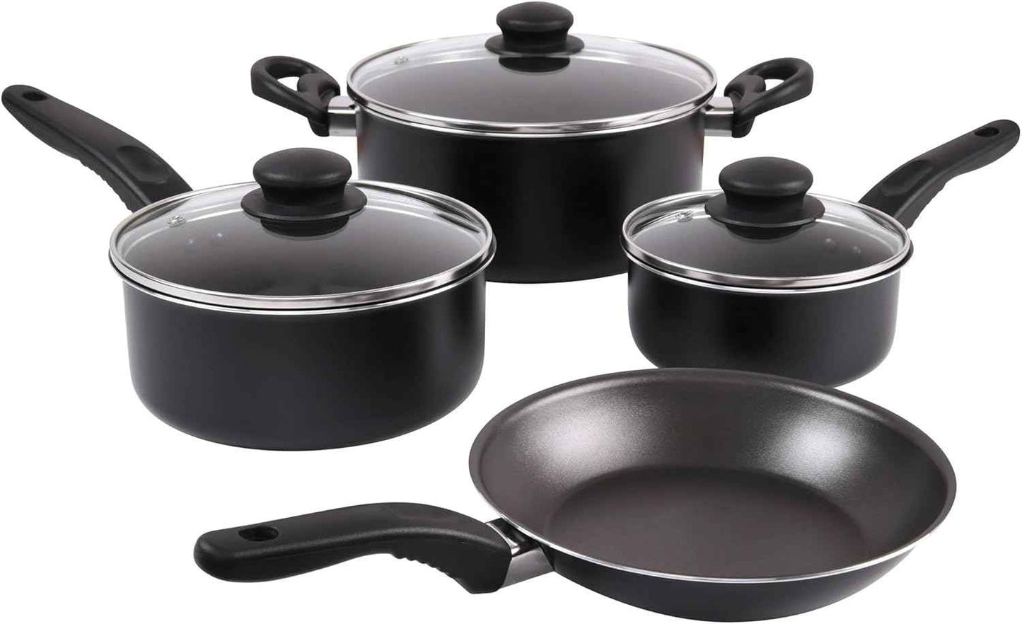 7-Piece Non-Stick Aluminum Pots and Pans Cookware Set, Black Coating, Dishwasher Safe