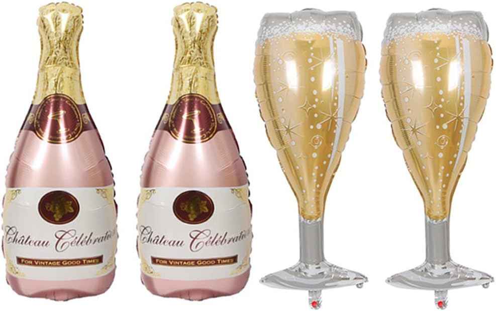 Champagne Bottle Balloons Champagne Glass Balloon Mylar Foil Balloons Birthday Engagement Bachelorette Party Bridal Shower Wedding Celebration Anniversary Decorations 4PCS