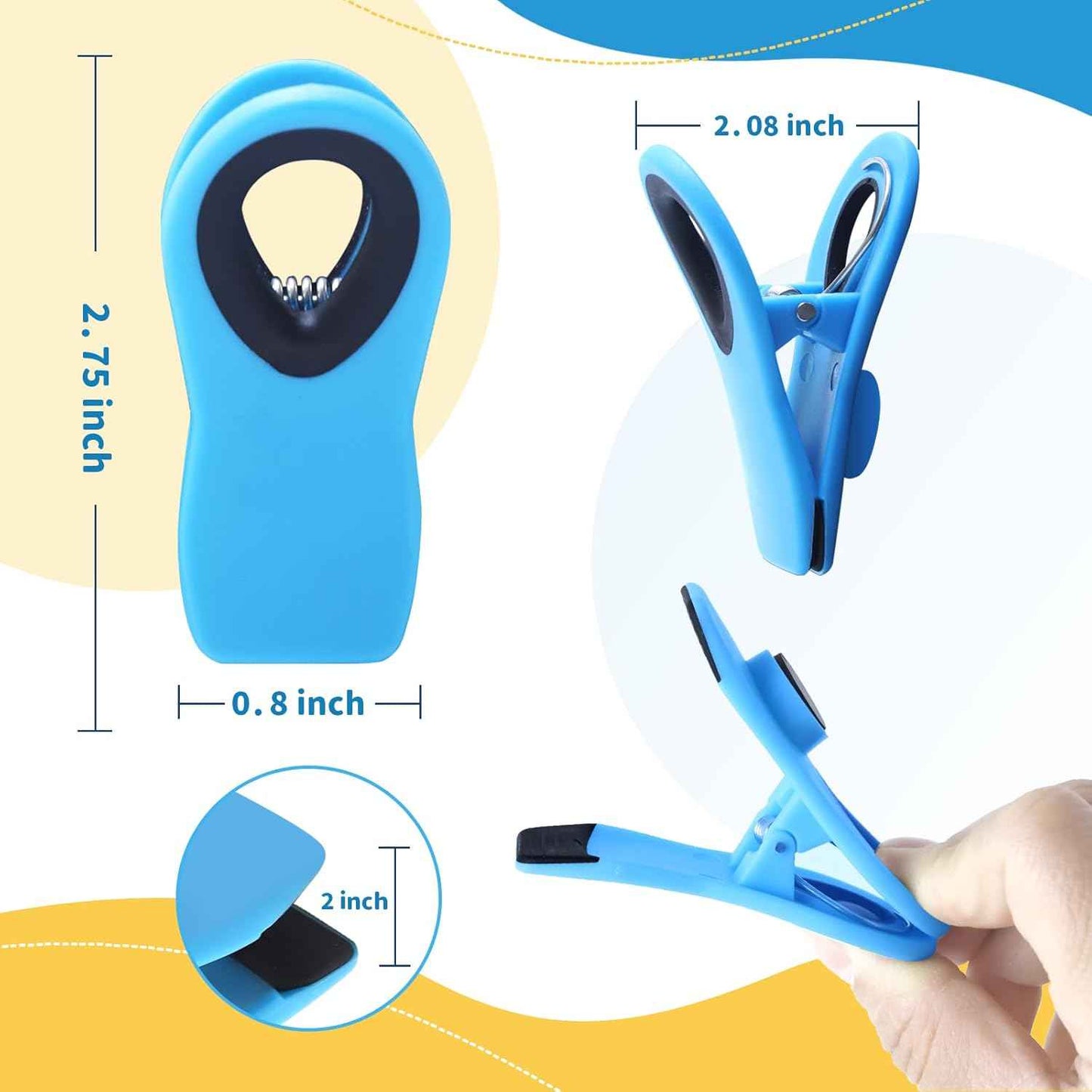 12 Pack Chip Clips, Magnetic Bag Clip with Airtight Seal for Chips, Bread, Snacks, Fridge Organizer Kitchen Storage Clips Multicolor