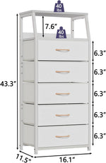 White dresser with 5 drawers for bedroom, hallway, entryway, nursery, closet organizer