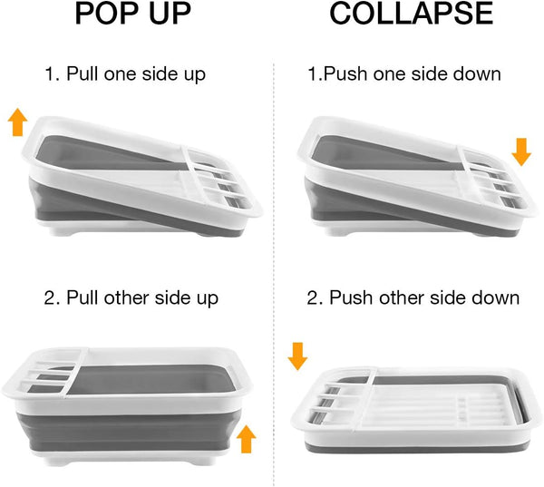 Collapsible dish drying rack for kitchen, RV, and camping use