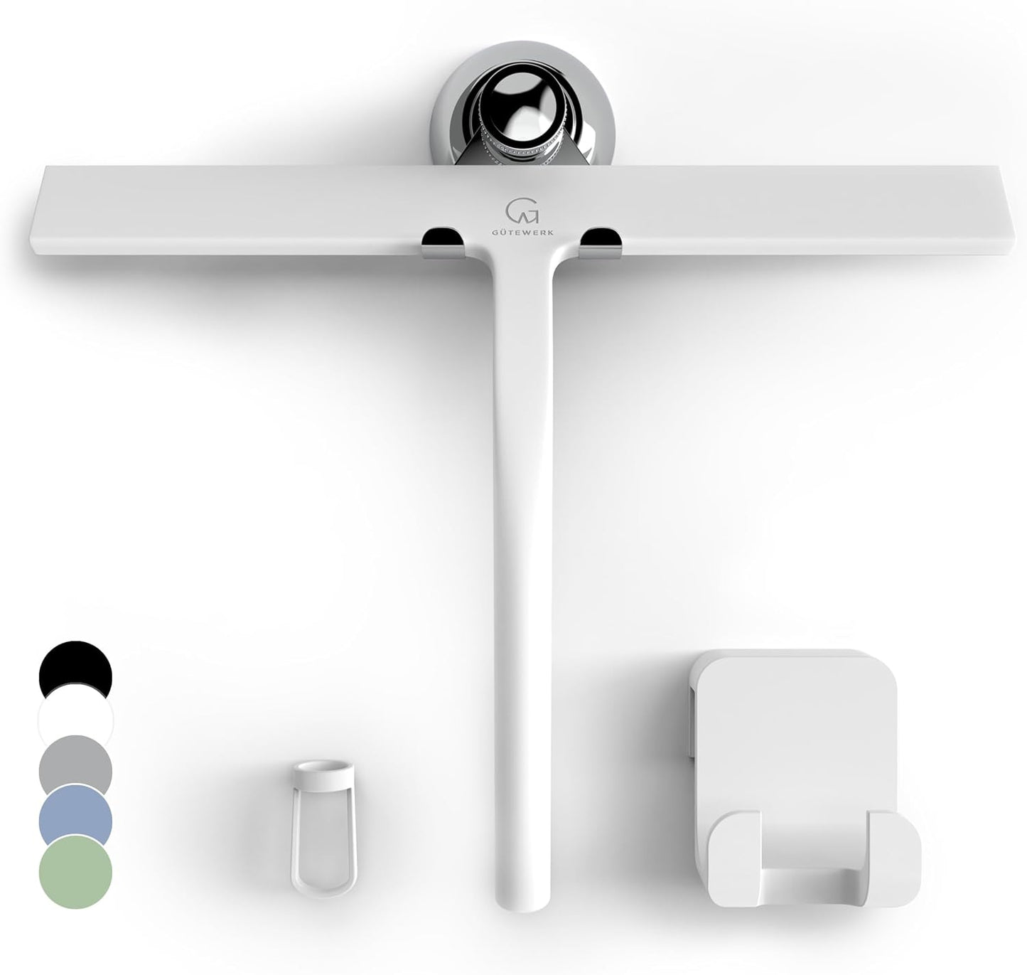 GÜTEWERK Shower Squeegee for Glass Doors, Silicone Window Squeegee, Bathroom and Glass Cleaning - Black - 9 Inch