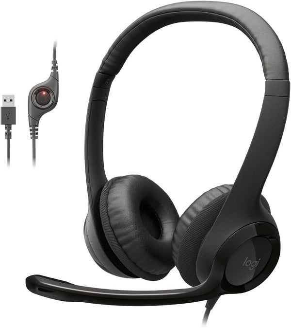 Logitech H390 black stereo wired headset with noise cancelling mic for PC, laptop, Chromebook