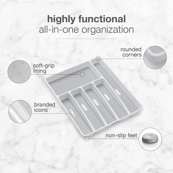 madesmart Classic Large Silverware Tray - White - 6-Compartments Kitchen Organizer