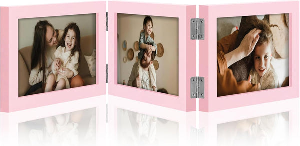 decorUhome Engineered Wood Trifold 4x6 Photo Frame with Plexiglass for Tabletop Display, Black, 3-Picture Frame