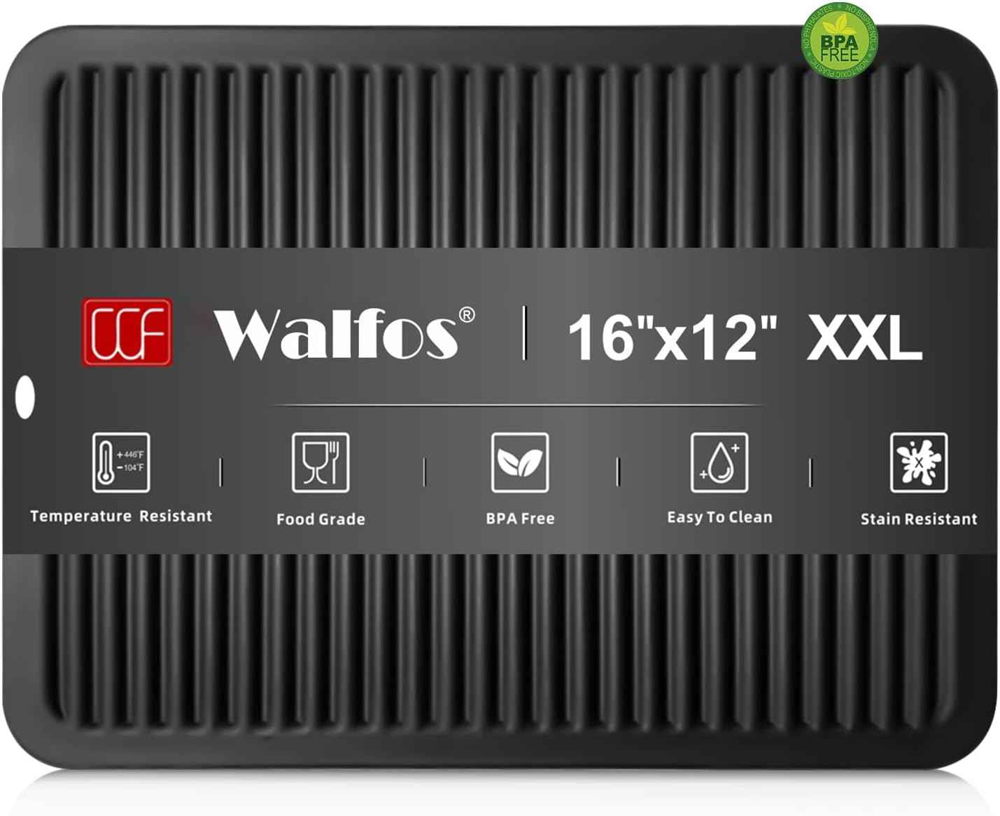 Walfos Silicone Trivet Mats - 4 Heat Resistant Pot Holders, Multipurpose Non-Slip Hot Pads for Kitchen Potholders, Hot Dishers, Jar Opener, Spoon Holder, Food Grade Silicone & BPA Free (Black)