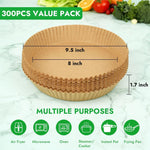 BYKITCHEN 300PCS Disposable Air Fryer Liners for Ninja AF141 5QT Pro AF181 6.5QT, Chefman 6 QT, Cosori 6QT &Other 5 to 8Qt Airfryer, 8 Inch Round Air Fryer Parchment Paper, Airfryer Basket Accessories