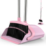 Broom and Dustpan Set for Home, 51-in Long Adjustable Handle Angle Broom and Dustpan Combo Set with Dust Pan Teeth to Clean Hair for Home Kitchen Office Lobby Floor Garden (Black&White)