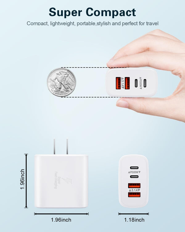 2-Pack 40W Fast Charging USB C Wall Charger Block with 4-Port Dual Port PD Power Adapter