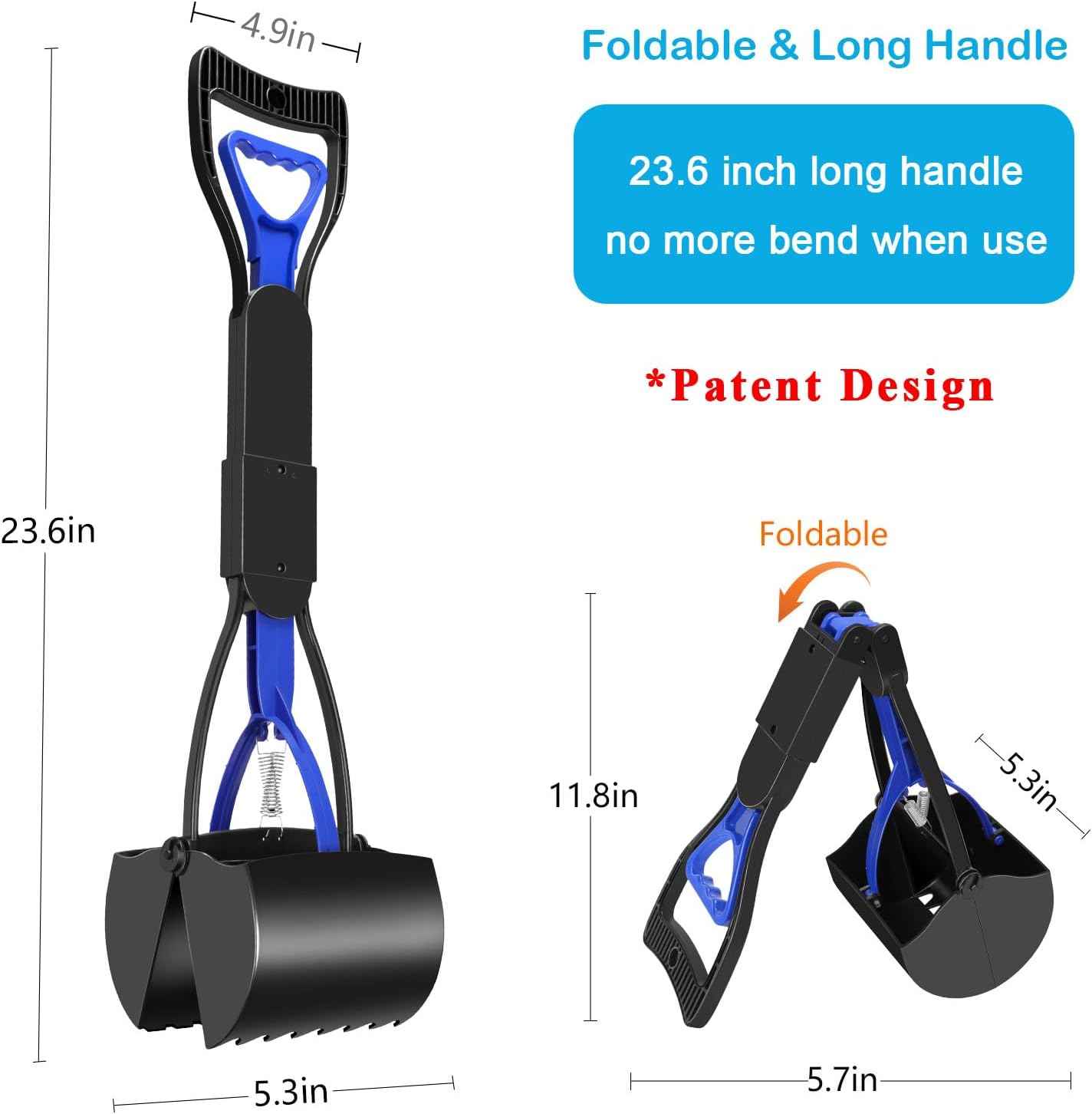 UPSKY Pooper Scooper for Large Small Dogs, Folding Dog Poop Scooper, Sturdy Spring and Premium Materials，Easy to Use for Grass, Dirt, Gravel Pick Up Shovel