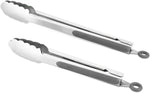 304 Stainless Steel Tongs, 9" and 12" Set, Sturdy Grilling and Barbeque Tongs with Ergonomic Grip, Black