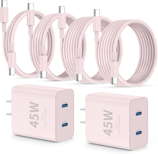 Super Fast Samsung Charger Type C,45W Dual Port USB C Fast Charger Block [2-Pack] & Extra Long 60W 3/6/10/10FT USB C Cable - PD Quick Charging 3.0 For Samsung Galaxy S25 Ultra/S24+/S23 iPhone 16