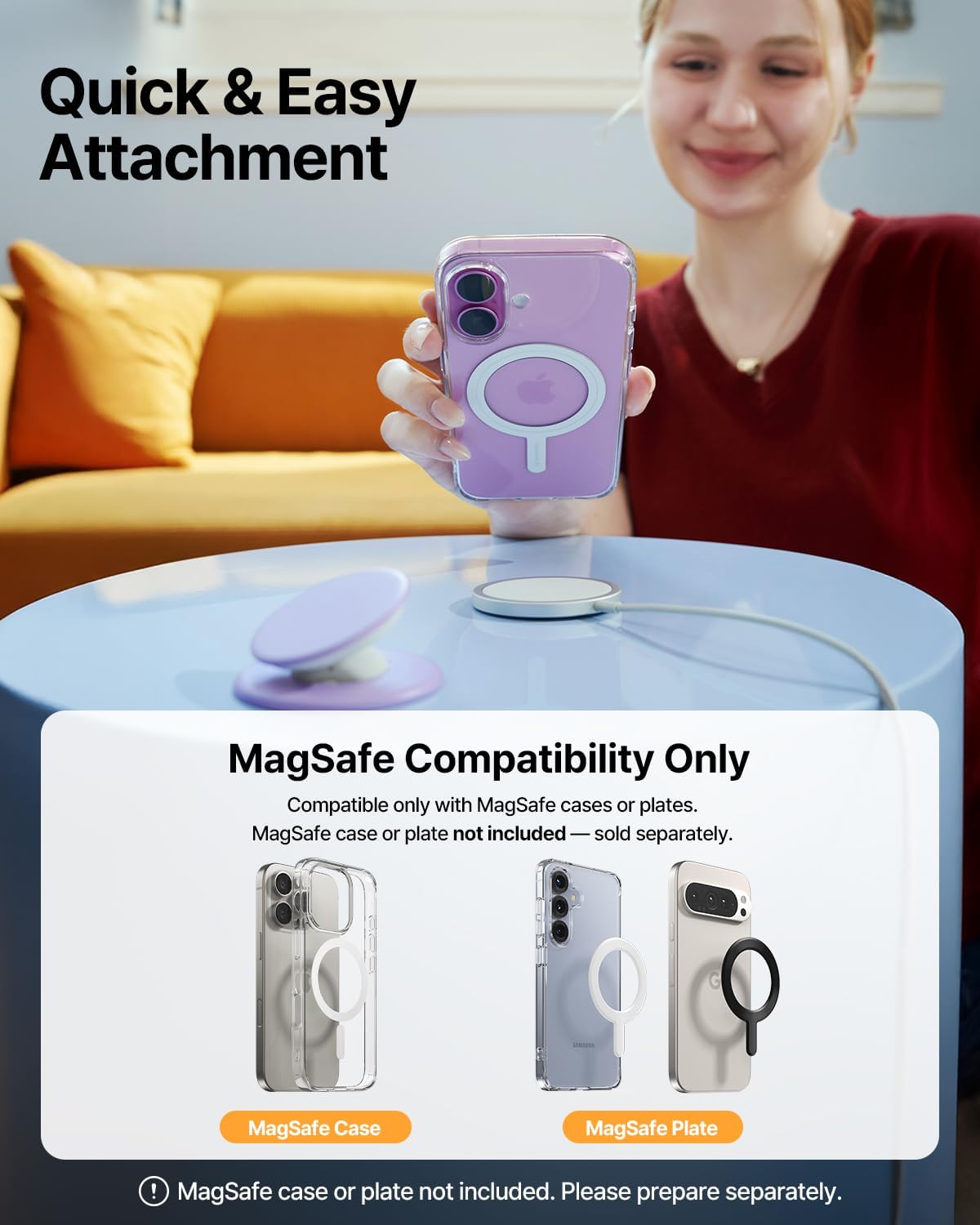 Sinjimoru for MagSafe Phone Grip, Soft Silicone Magnetic Finger Grip for iPhone 17/16/15/14/13, Comfortable One-Touch Holding, M-Tap Tok Black