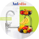 Auledio 2-Tier Countertop Fruit Vegetables Basket with Banana Hanger, Black, 64 oz