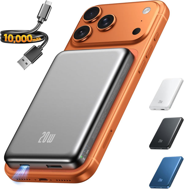 Portable Charger for Magsafe Power Bank - 10000mAh Magnetic Phone Charger, USB-C 20W PD Fast Charging, Slim Wireless Battery Pack for iPhone 17/16/15/14/13 Series,for Travel Cruise Essentials-Obsidian