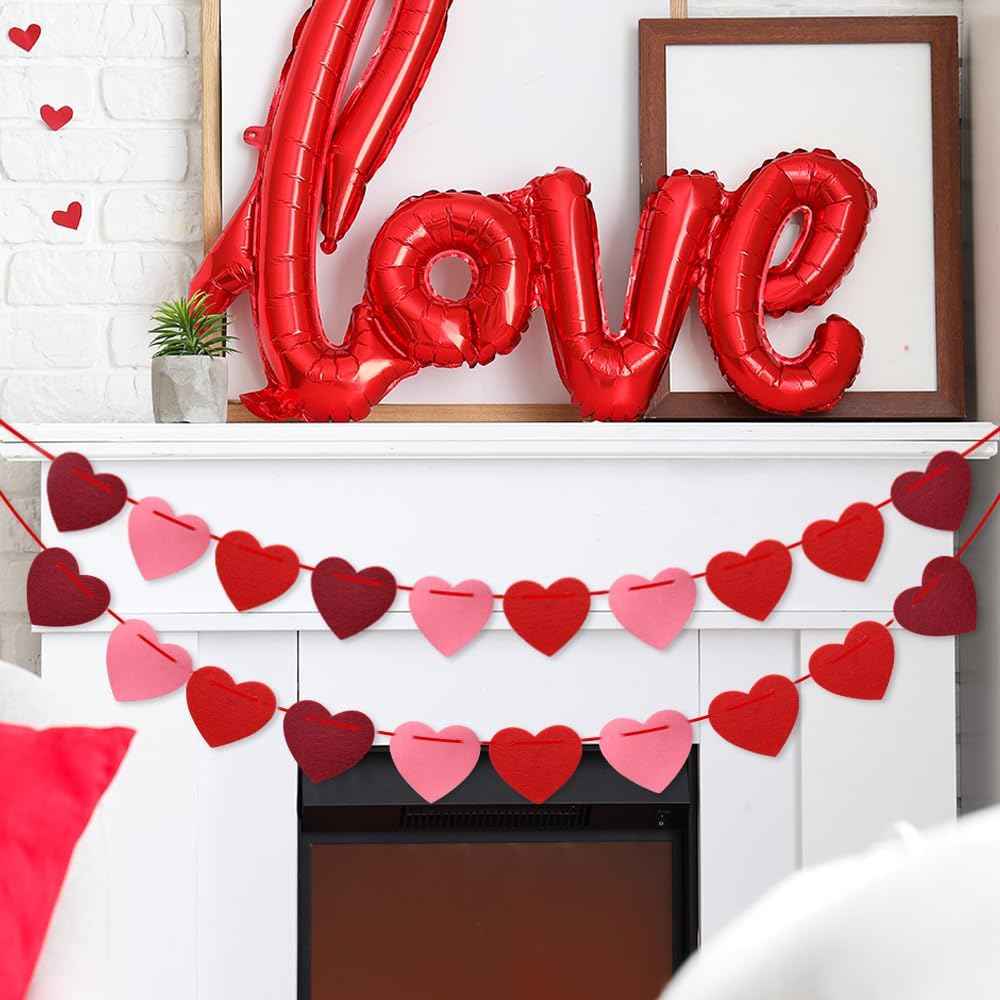 Valentines Day Decorations, 6 Strips Valentines Day Garland - Felt Heart Garland Banner for Mantle, Wall, Party Valentine Decorations - Hanging Hearts Decorations for Valentine Decor