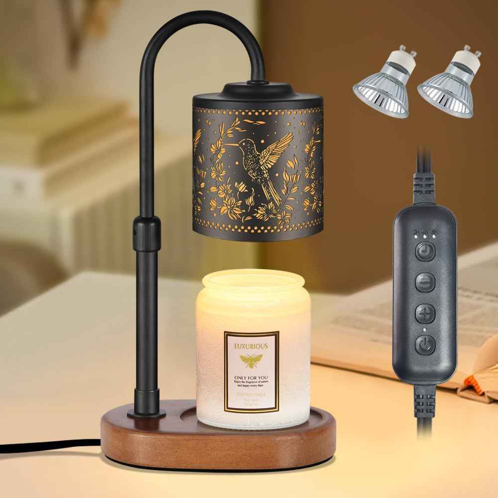 Dimmable Candle Warmer Lamp with Timer Adjustable Height for Scented Jar Candles Electric Candle Wax Melt Warmer for Home Decor Christmas Birthday Gifts for Women Mom(Hummingbird)