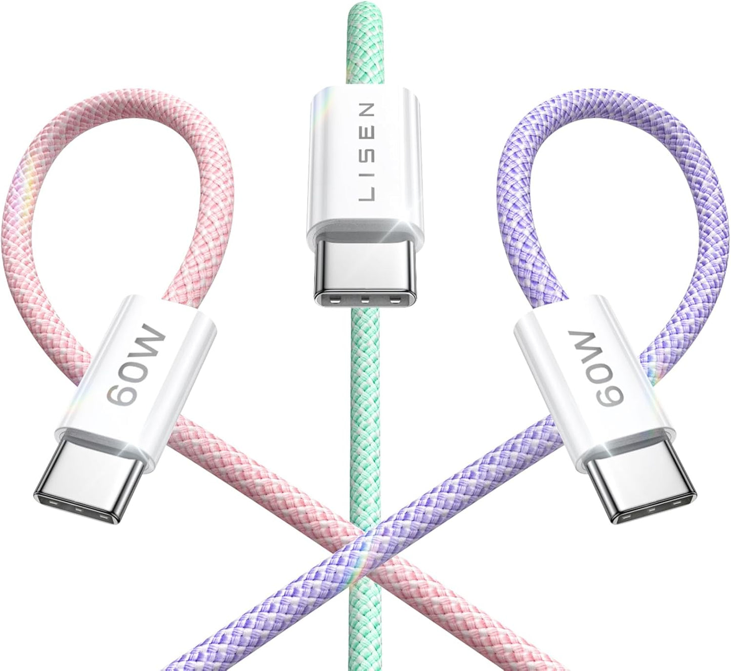 LISEN USB C to USB C Cable, 5-Pack [3.3/3.3/6.6/6.6/10FT] for iPhone 17 Charger Cord, 60W C to C Cable Fast Charging for iPad, iPhone 16 15 Pro Max, Galaxy S25/S24 USBC to USBC Cable Gifts for Men