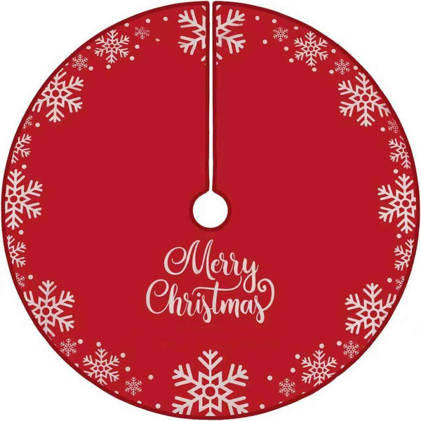 Flash World 48 Inch Large Christmas Tree Skirt Xmas Soft Cover Mat Decor Snowflake Collar Farmhouse Tree Skirt for Holiday Ornaments Party Home Indoor Decorations (Red, 48INCH)