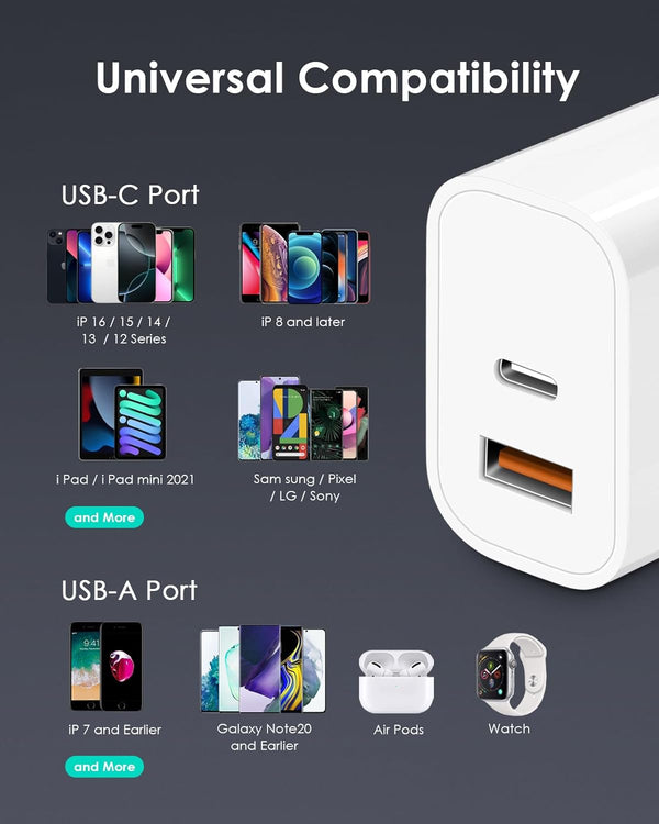 4-pack USB-C charger block with PD 20W and QC 3.0 ports for multiple devices