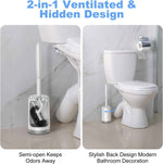 White Hamitor curved toilet brush holder set for small RV bathrooms with hidden scrubber