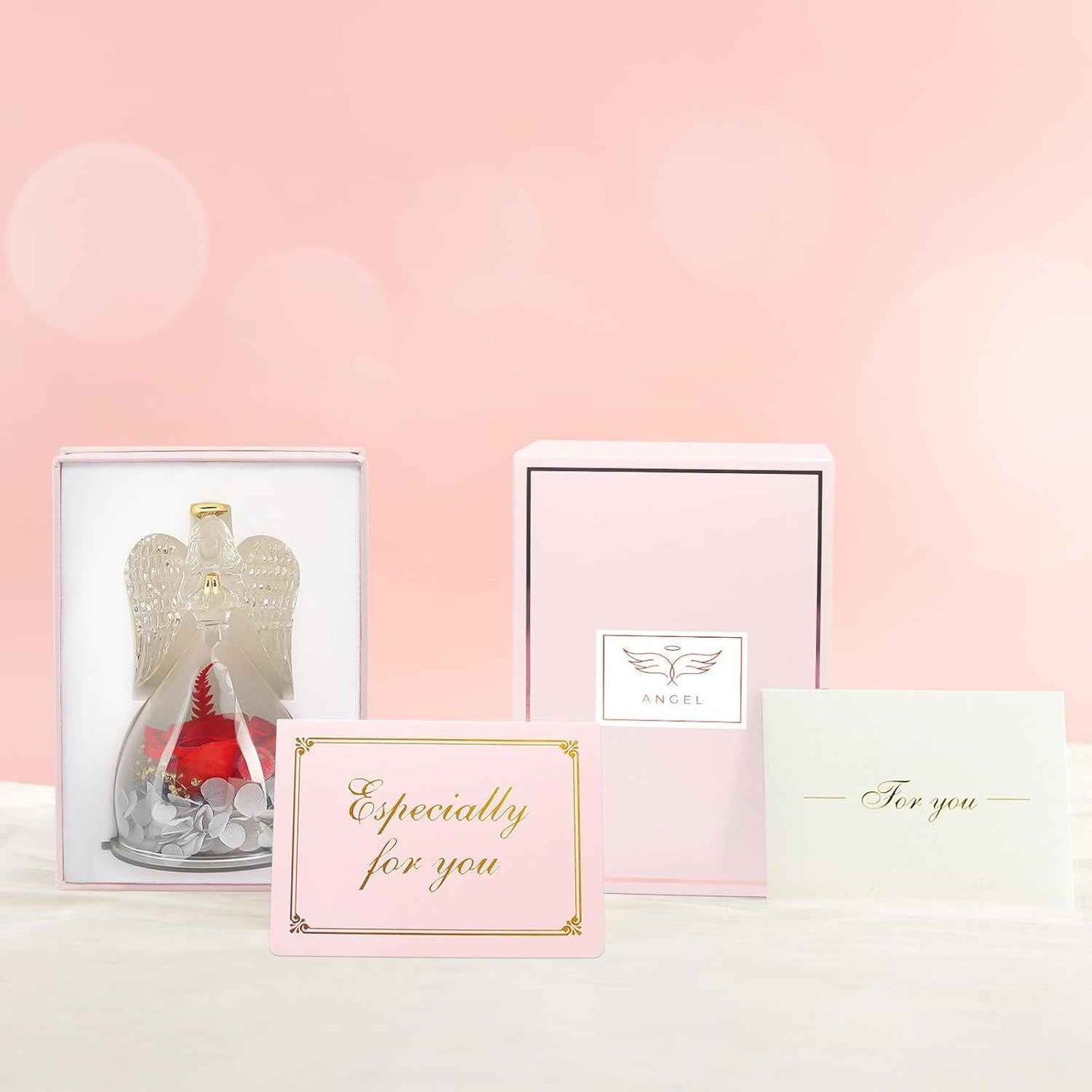 Sunia Valentines Day Rose Gifts for Women, Birthday Gifts for Mom Grandma, Forever Preserved Flower in Glass Angel Figurines Flowers for Delivery Prime, Mothers Day Real Roses for Her Wife