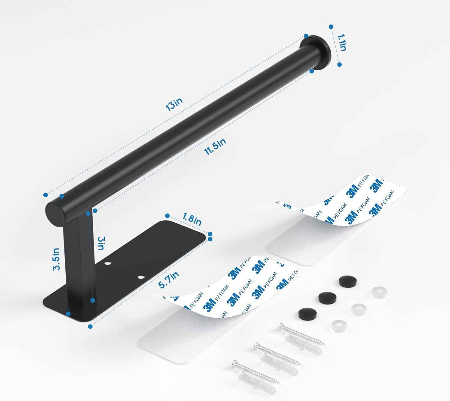 ASTOFLI Paper Towel Holder Under Cabinet No Drilling, Self Adhesive Paper Towel Holder Wall Mount for Kitchen Rack, Under Counter Napin Holder No Drill, RV, 304 Stainless Steel 12 Inch Matte Black