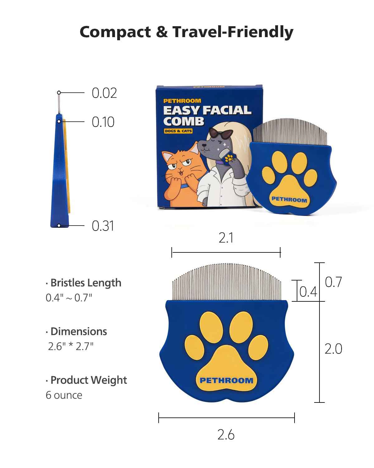 [PETHROOM] Professional Eye Comb for Pets | Stainless Steel Tear Stain Remover for Cats & Dogs | Gentle Round-Head Grooming Tool | Compact & Portable for Eye Gunk Removal