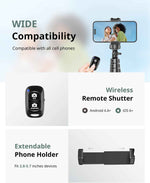 SENSYNE 62" Phone Tripod & Selfie Stick, Extendable Cell Phone Tripod Stand with Wireless Remote and Phone Holder, Compatible with iPhone Android Phone, Camera