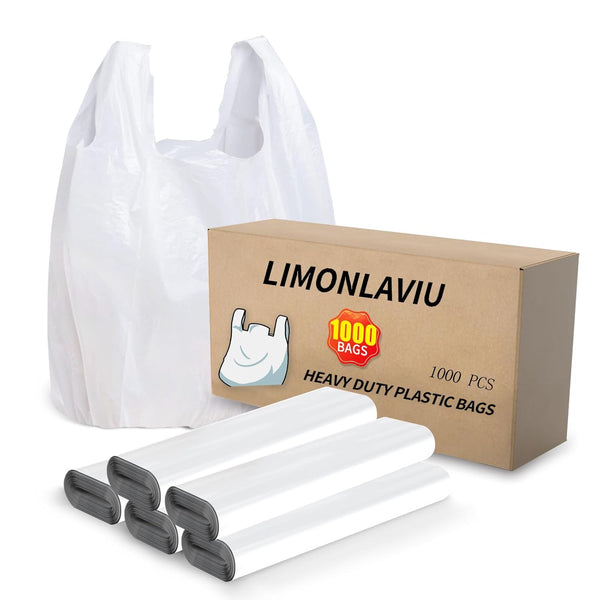 Plastic Bags - 100 Pack (11.5'x 6.5" x 21') with Handles for Small Business, Restaurants, Grocery & Trash