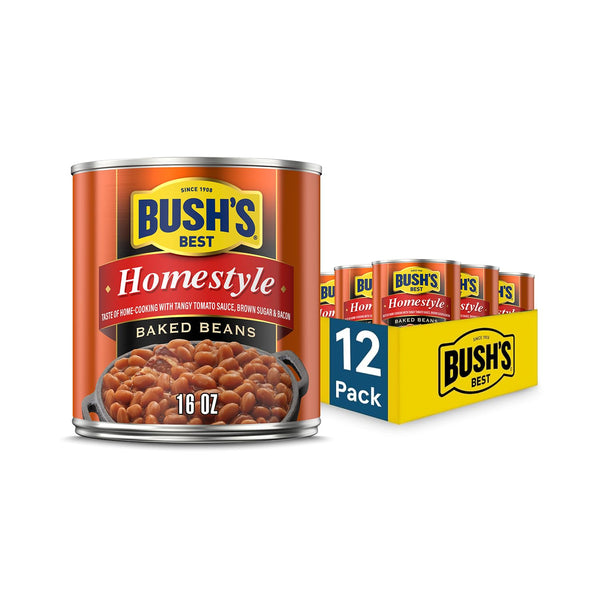 Bush's Best 8.3 oz Canned Original Baked Beans, Gluten Free, Low Fat, Plant Based Protein, Fiber, Pack of 12