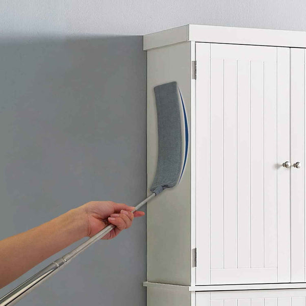 Retractable gap dust cleaner with 60-inch extension pole and 3 microfiber cloths for easy cleaning under appliances and furniture