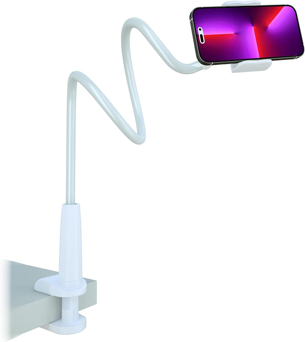 Gooseneck Phone Holder for Bed, Flexible Overhead Cell Phone Mount for Desk, Hands-Free Viewing Clamp Stand Compatible with iPhone 17 16 15 Pro Max and 3.5-7" Devices