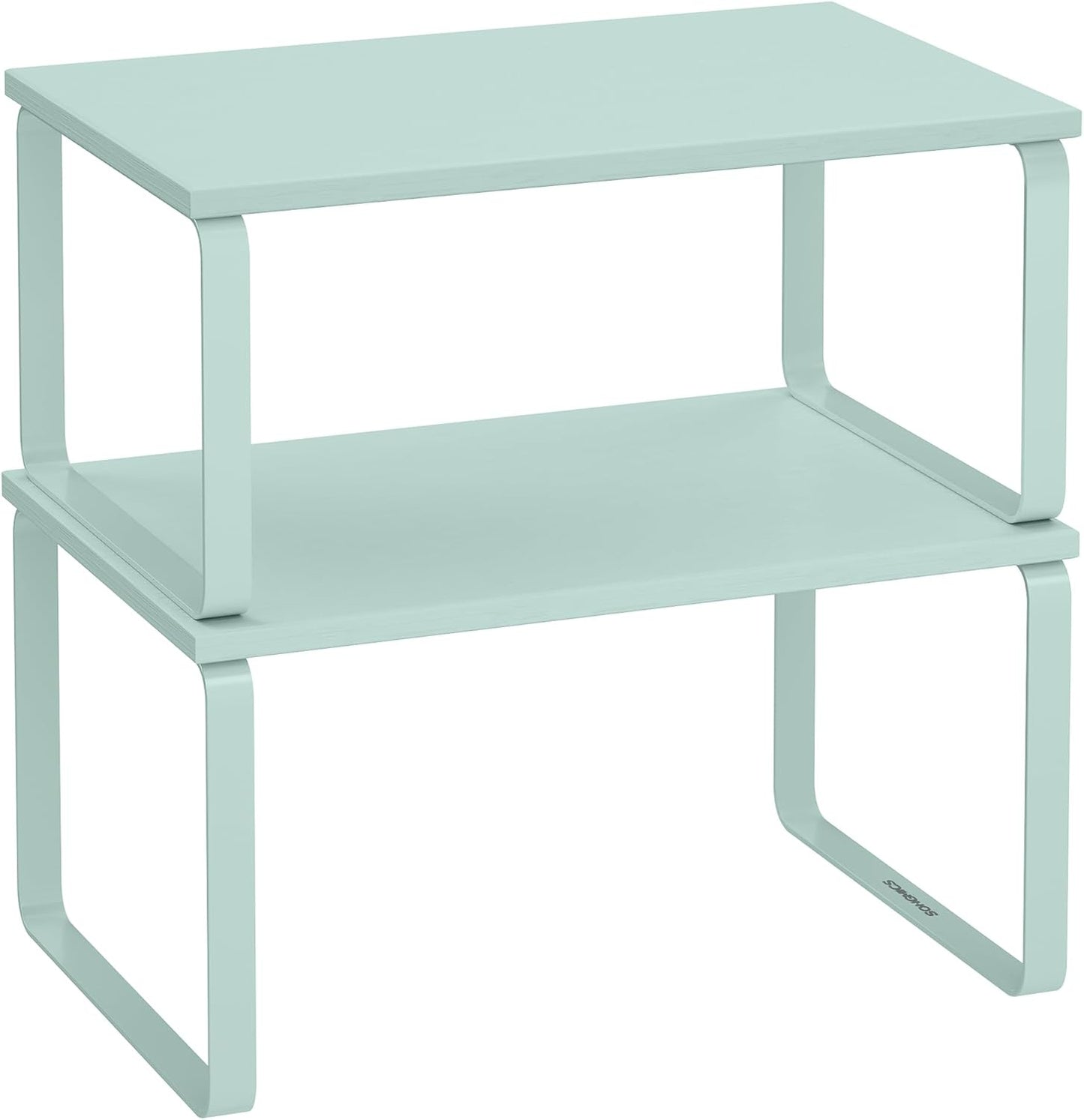 SONGMICS Cabinet Organizer Shelf, Set of 2 Kitchen Counter Shelves, Kitchen Storage, Spice Rack, Stackable, Expandable, Metal and Engineered Wood, Ink Black and Natural Beige UKCS02NB