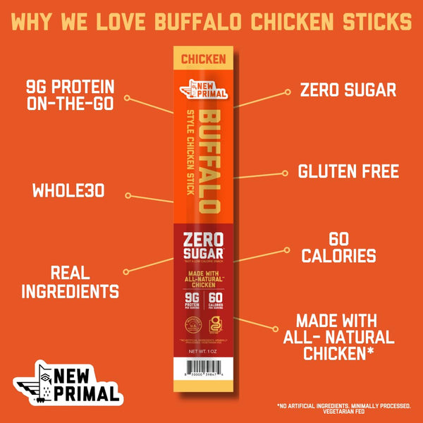 New Primal Buffalo Chicken Sticks, 5 Pack, Keto, Gluten Free, 9g Protein