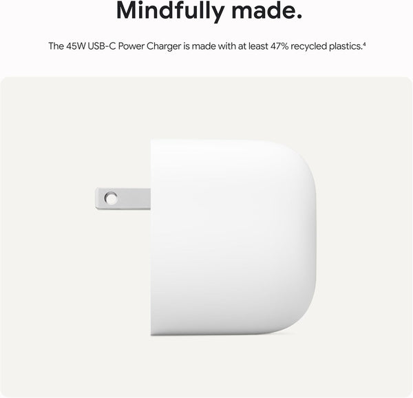 Google 45W USB-C Power Charger - Fast-Charging Pixel Phone Charger - Compatible with Google Products and Other USB-C® Devices - Snow