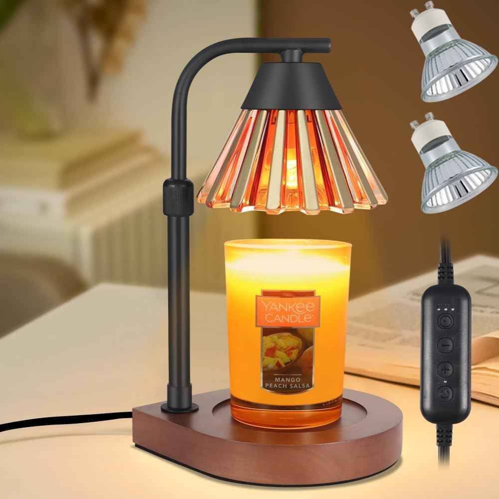 Dimmable Candle Warmer Lamp Adjustable Height Electric Wax Melt Warmer for Jar Scented Candles Suitable for Home Office Decor Birthday Gifts for Women Mom Grandma（with 2 Bulbs）
