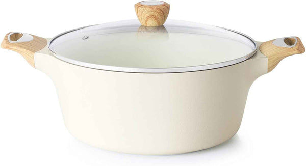 SENSARTE Ceramic Nonstick Stock Pot with Lid, 2.6/4.5/6.6/8.5 QT, PFOA PFAS PTFE Free, Induction Compatible, White, Large Cooking