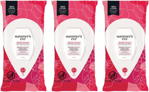 Summer's Eve Simply Sensitive feminine wipes, gentle pH-balanced micellar water formula for vaginal odor control, resealable packs of 32