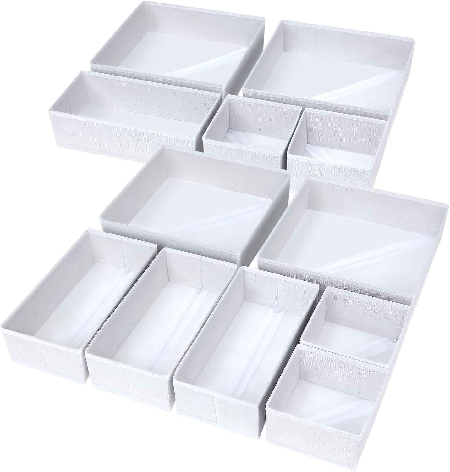 DIMJ Drawer Organizer Clothes, 12 Pack Dresser Organizer, Foldable Closet Organizers and Storage, Fabric Dresser Bins, Drawer Dividers for Nursery, Baby Clothes, Underwears, Sock (Beige)