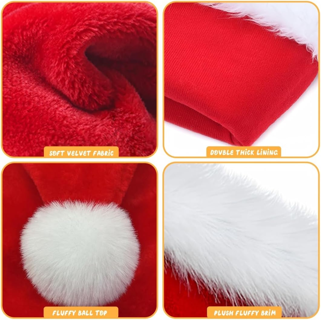 Christmas Hat, Santa Hats for Adults & Kids Red Velvet Comfort Extra Thicken Holiday Xmas Hat for New Year Festive Party