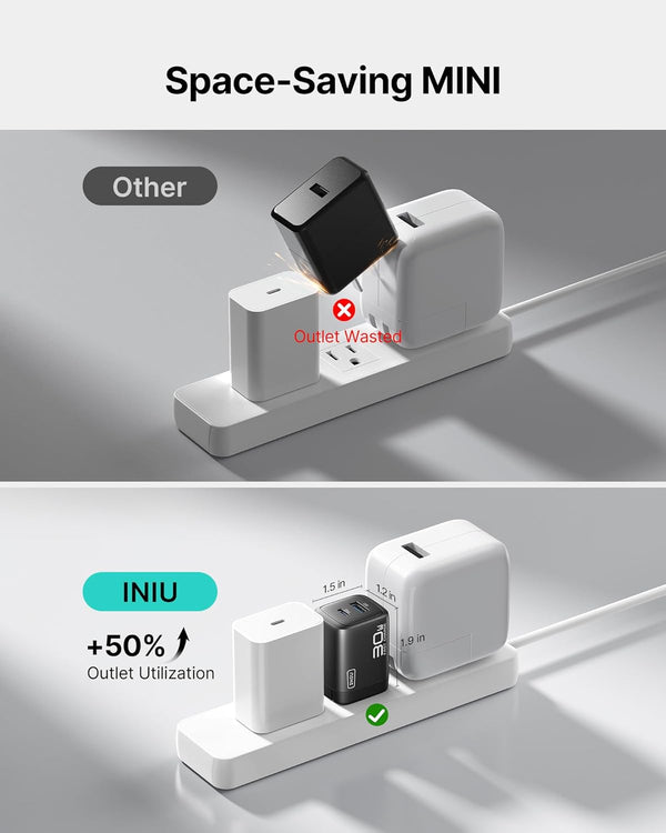 INIU Mini USB C Charger, 30W GaN Fast Charging ETL Certified Wall Adapter Block with Samrt Phone Protection, Dual Port with 5ft Type C Cable for iPhone 17 iPad Samsung Google Switch etc [2-Pack Black]