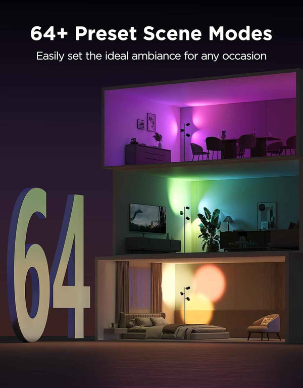 Govee Tree Floor Lamp Compatible with Matter, 3 Rotatable Lights with LuminBlend Technology, Standing Lamp with 64 Dynamic Scenes, Music Sync, Ideal Floor Lamp for Living Room, Bedroom, Office