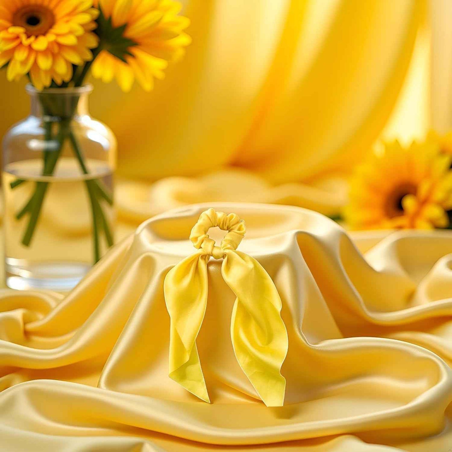 2Pcs Yellow Women Girl Bow Satin Ribbon Ponytail Scarf Hair Tie Rope Scrunchies Elastic Band Hair Scrunchies Bands Elastics and Ties Beauty and Personal Care Hair Care, Hair Accessories