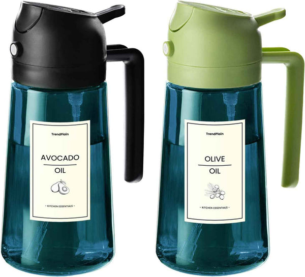 TrendPlain 16oz/470ml Blue Glass Olive Oil Sprayer for Cooking - 2 in 1 Olive Oil Dispenser for Kitchen Gadgets, Air Fryer, Salad, and BBQ - Navy