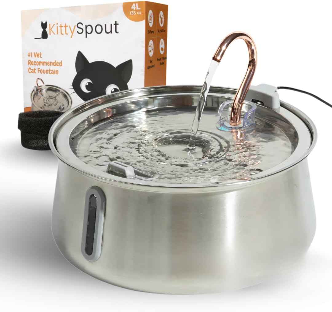 stainless steel kitty spout 2.0 cat water fountain automatic circulating bowl dishwasher safe indoor pets 4l corded